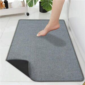 Gray Bathroom Rug Thin Low Profile Bath Mat Non Slip Absorbent Washable Door Car